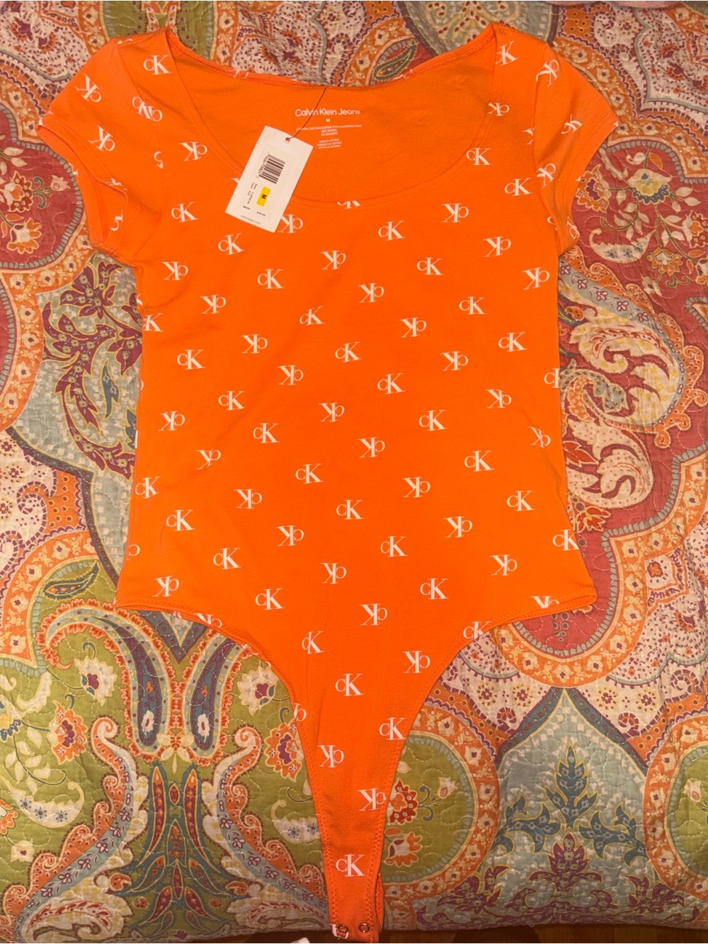 Calvin Klein Orange Logo Short-Sleeve Bodysuit